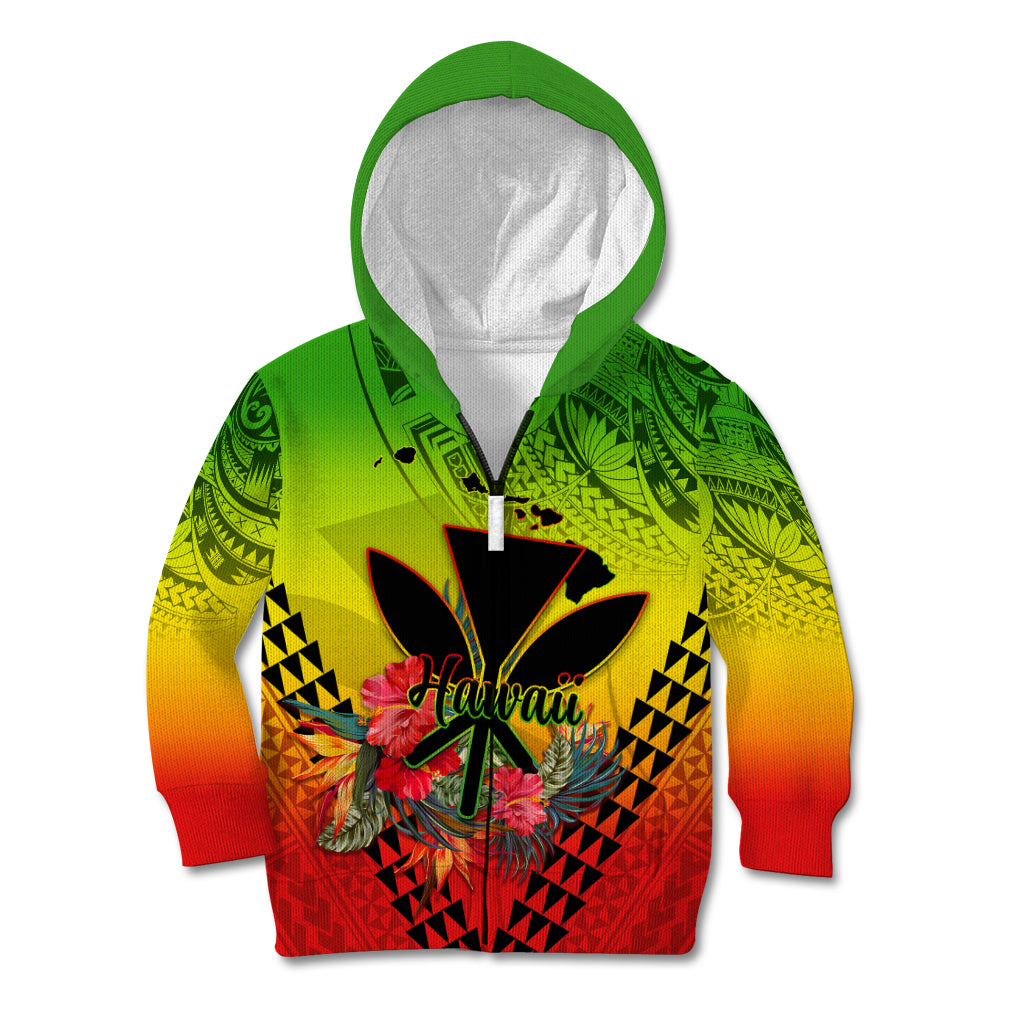 Personalized Hawaii Kid Hoodie Kakau Kanaka Maoli With Hibiscus Flowers LT05 Zip Hoodie Reggae - Polynesian Pride