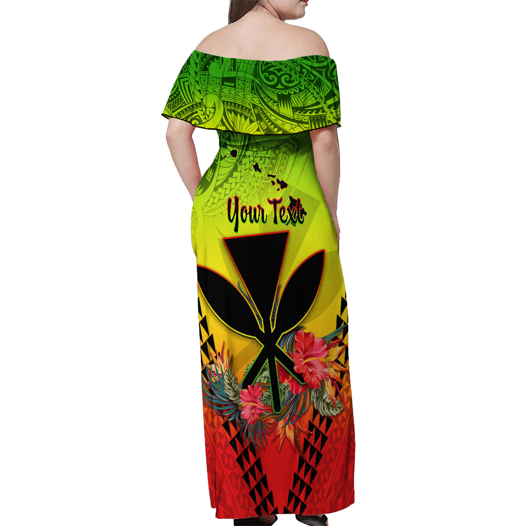Personalized Hawaii Off Shoulder Maxi Dress Kakau Kanaka Maoli With Hibiscus Flowers LT05 - Polynesian Pride