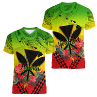 Personalized Hawaii Women V Neck T Shirt Kakau Kanaka Maoli With Hibiscus Flowers LT05 - Polynesian Pride