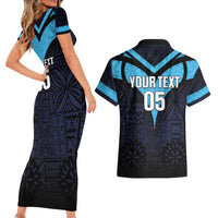 Custom Fiji Kaiviti Rugby Couples Matching Short Sleeve Bodycon Dress and Hawaiian Shirt Fiji Tapa Pattern LT05 - Polynesian Pride