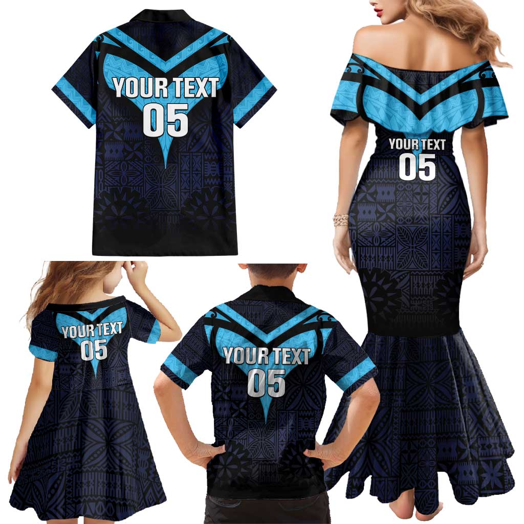 Custom Fiji Kaiviti Rugby Family Matching Mermaid Dress and Hawaiian Shirt Fiji Tapa Pattern LT05 - Polynesian Pride
