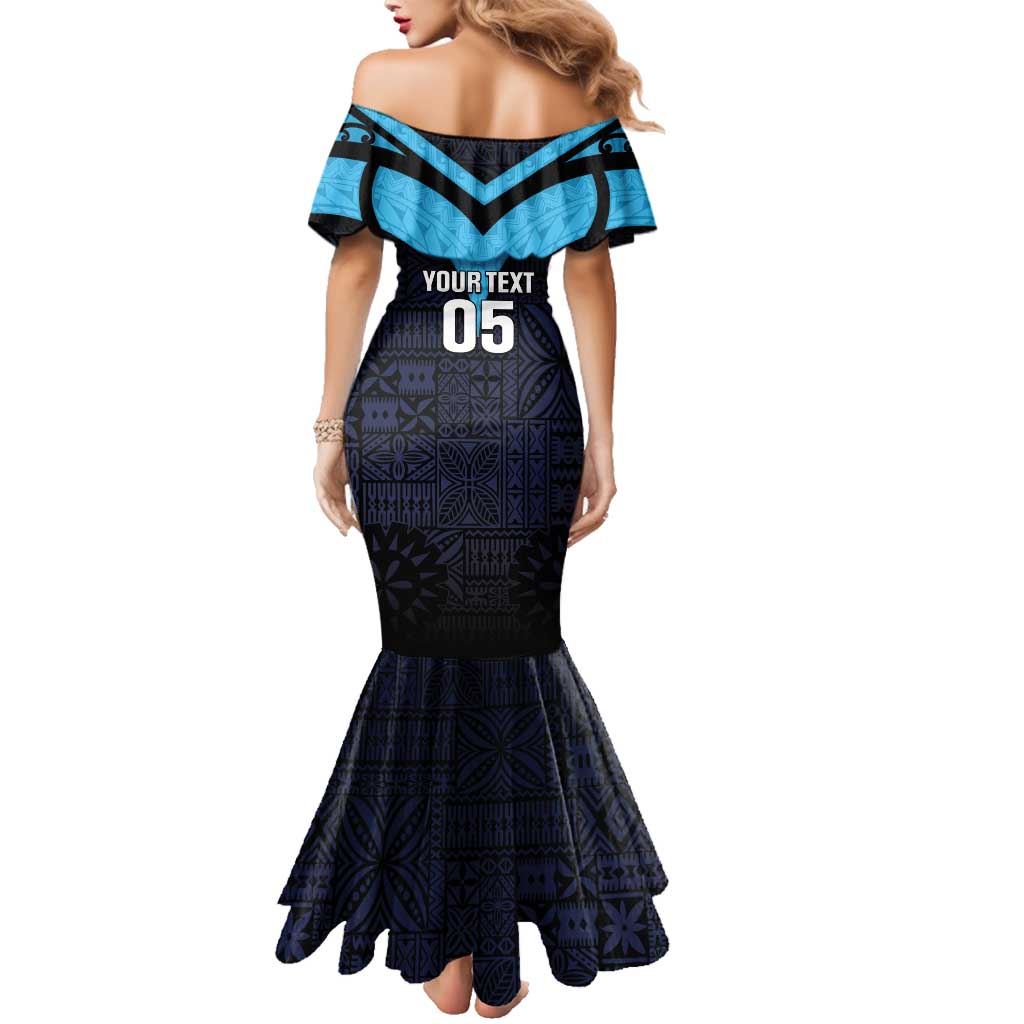 Custom Fiji Kaiviti Rugby Family Matching Mermaid Dress and Hawaiian Shirt Fiji Tapa Pattern LT05 - Polynesian Pride