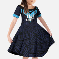 Custom Fiji Kaiviti Rugby Family Matching Summer Maxi Dress and Hawaiian Shirt Fiji Tapa Pattern LT05 Daughter's Dress Blue - Polynesian Pride