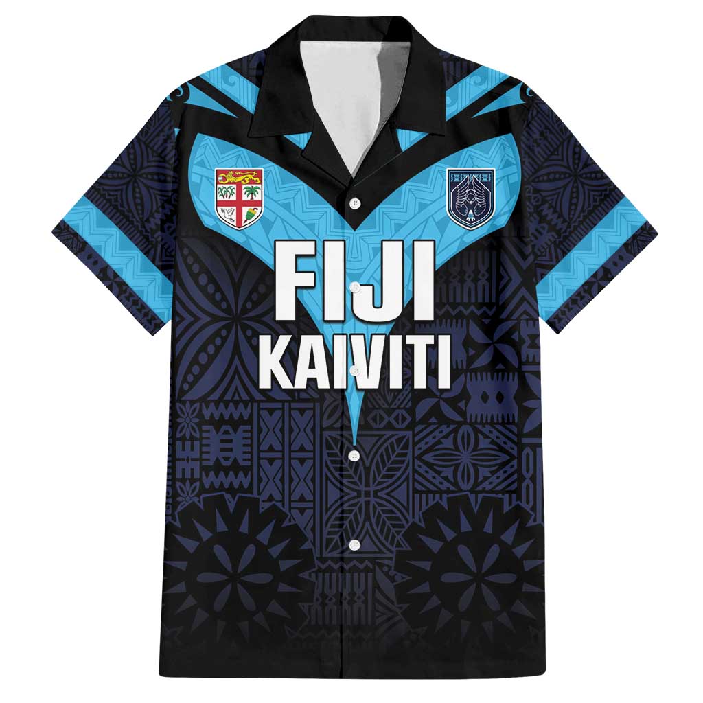 Custom Fiji Kaiviti Rugby Family Matching Tank Maxi Dress and Hawaiian Shirt Fiji Tapa Pattern LT05 Dad's Shirt - Short Sleeve Blue - Polynesian Pride