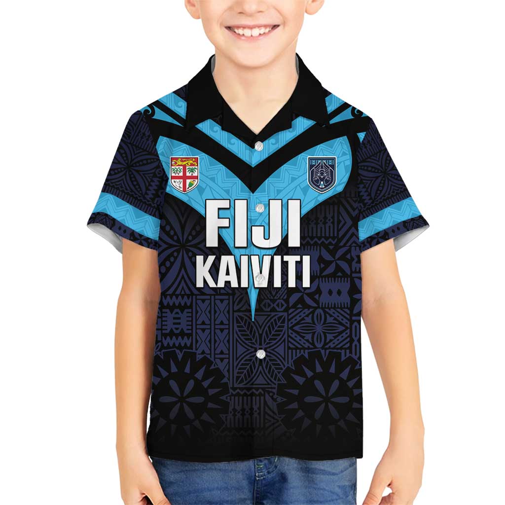 Custom Fiji Kaiviti Rugby Family Matching Tank Maxi Dress and Hawaiian Shirt Fiji Tapa Pattern LT05 Son's Shirt Blue - Polynesian Pride