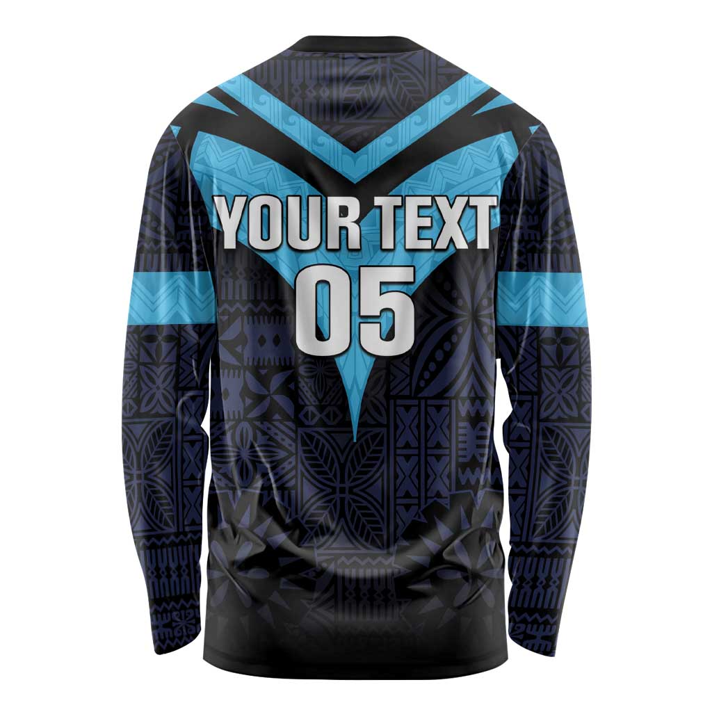 Custom Fiji Kaiviti Rugby Long Sleeve Shirt Fiji Tapa Pattern LT05 - Polynesian Pride
