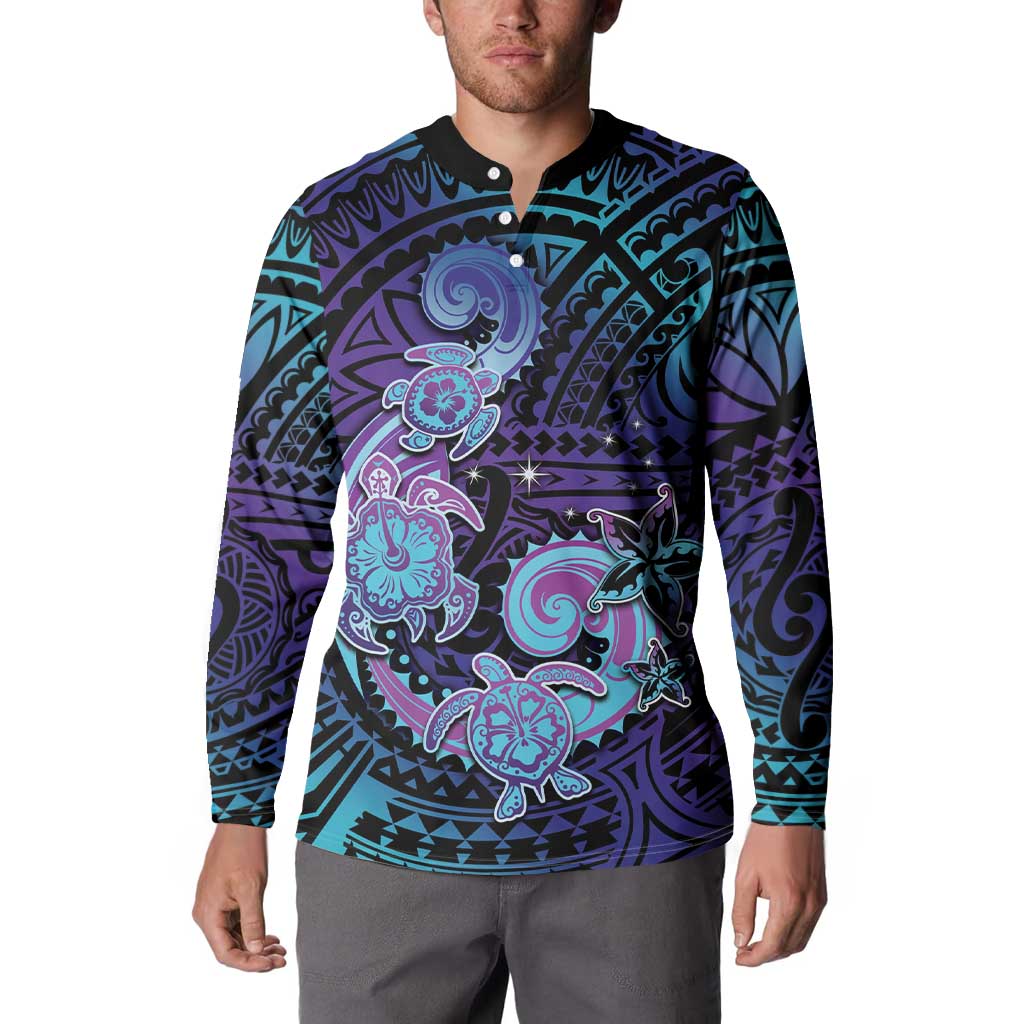 Hawaii Makahiki Turtle Button Sweatshirt Spiral Polynesian Tattoo