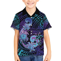 Hawaii Makahiki Turtle Family Matching Long Sleeve Bodycon Dress and Hawaiian Shirt Spiral Polynesian Tattoo LT05 Son's Shirt Purple - Polynesian Pride