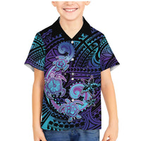 Hawaii Makahiki Turtle Family Matching Mermaid Dress and Hawaiian Shirt Spiral Polynesian Tattoo LT05 Son's Shirt Purple - Polynesian Pride