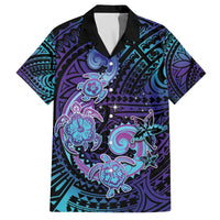 Hawaii Makahiki Turtle Family Matching Off Shoulder Short Dress and Hawaiian Shirt Spiral Polynesian Tattoo LT05 Dad's Shirt - Short Sleeve Purple - Polynesian Pride