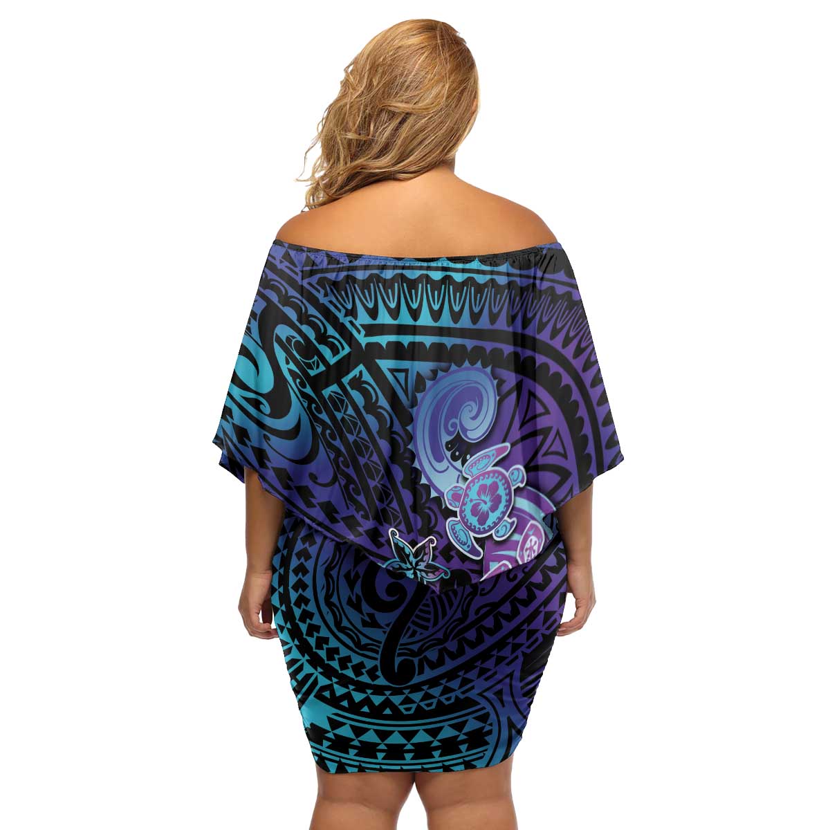 Hawaii Makahiki Turtle Family Matching Off Shoulder Short Dress and Hawaiian Shirt Spiral Polynesian Tattoo LT05 - Polynesian Pride
