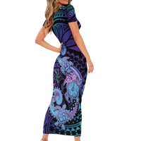 Hawaii Makahiki Turtle Family Matching Short Sleeve Bodycon Dress and Hawaiian Shirt Spiral Polynesian Tattoo LT05 - Polynesian Pride