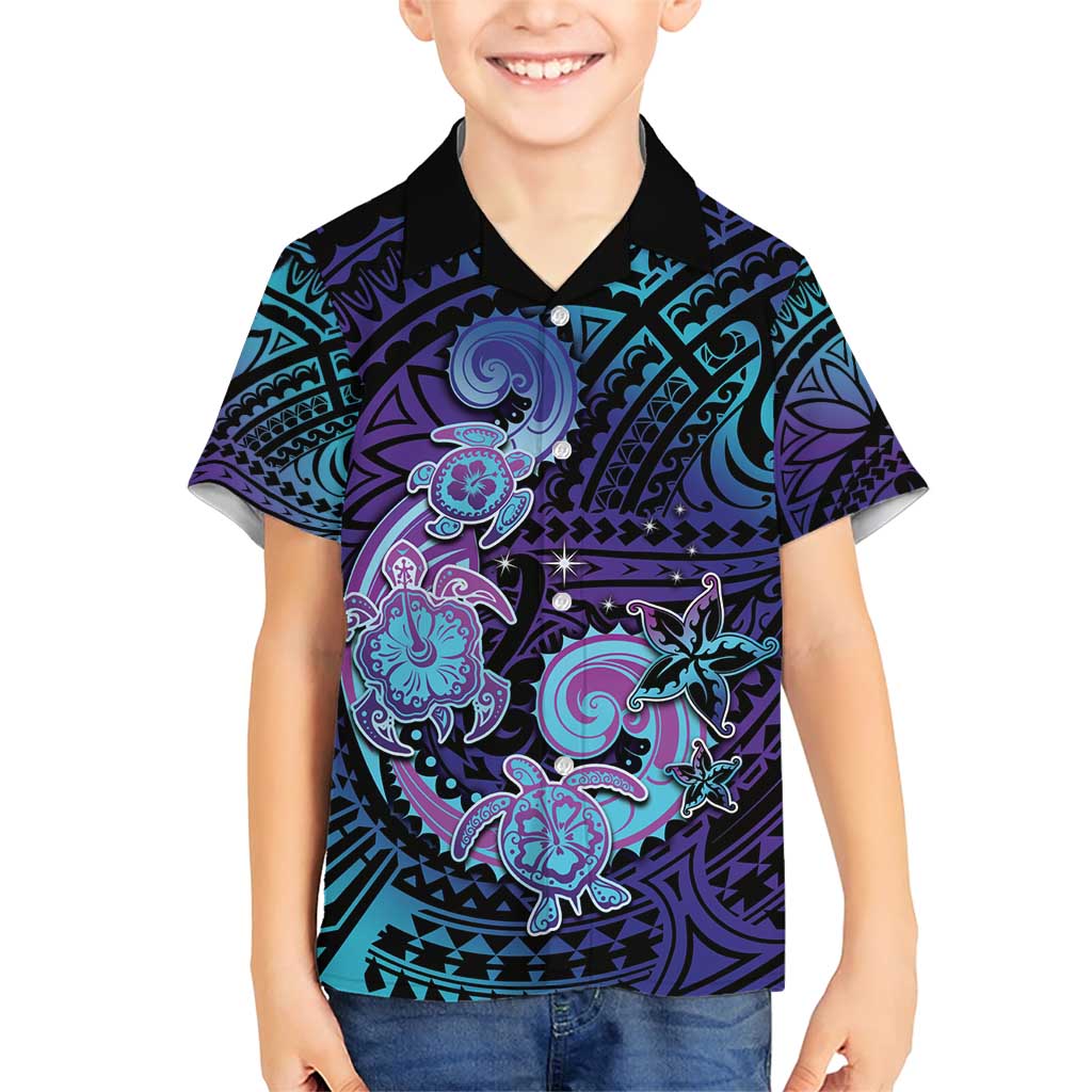 Hawaii Makahiki Turtle Family Matching Short Sleeve Bodycon Dress and Hawaiian Shirt Spiral Polynesian Tattoo LT05 Son's Shirt Purple - Polynesian Pride