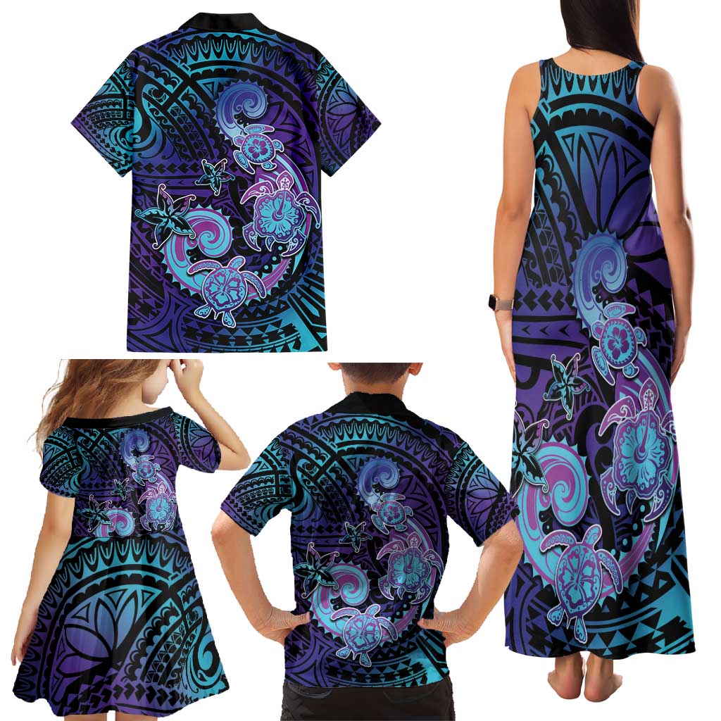 Hawaii Makahiki Turtle Family Matching Tank Maxi Dress and Hawaiian Shirt Spiral Polynesian Tattoo LT05 - Polynesian Pride