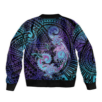 Hawaii Makahiki Turtle Sleeve Zip Bomber Jacket Spiral Polynesian Tattoo