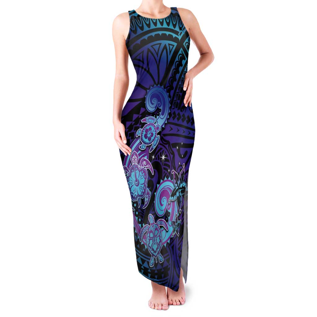Hawaii Makahiki Turtle Tank Maxi Dress Spiral Polynesian Tattoo