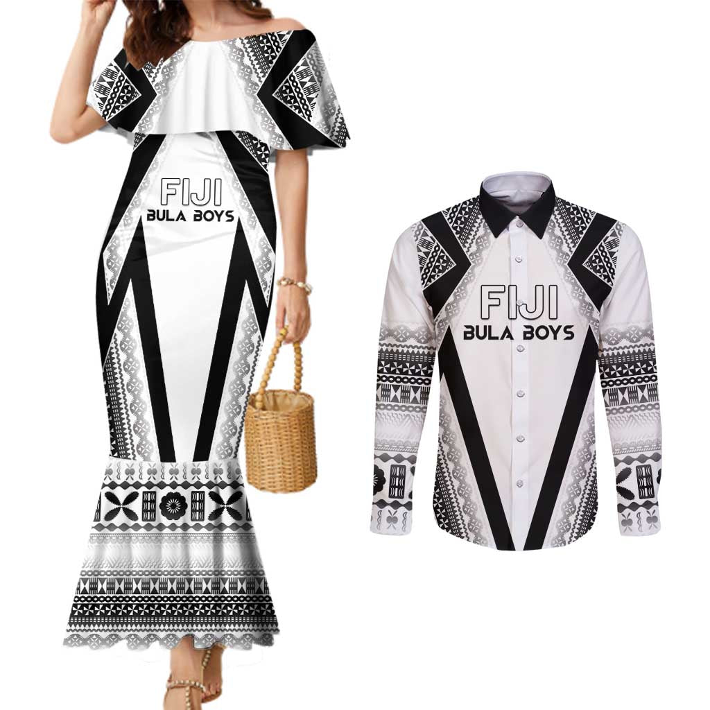Custom Bula Fiji Football Couples Matching Mermaid Dress and Long Sleeve Button Shirt Go Champions - Polynesian Pride