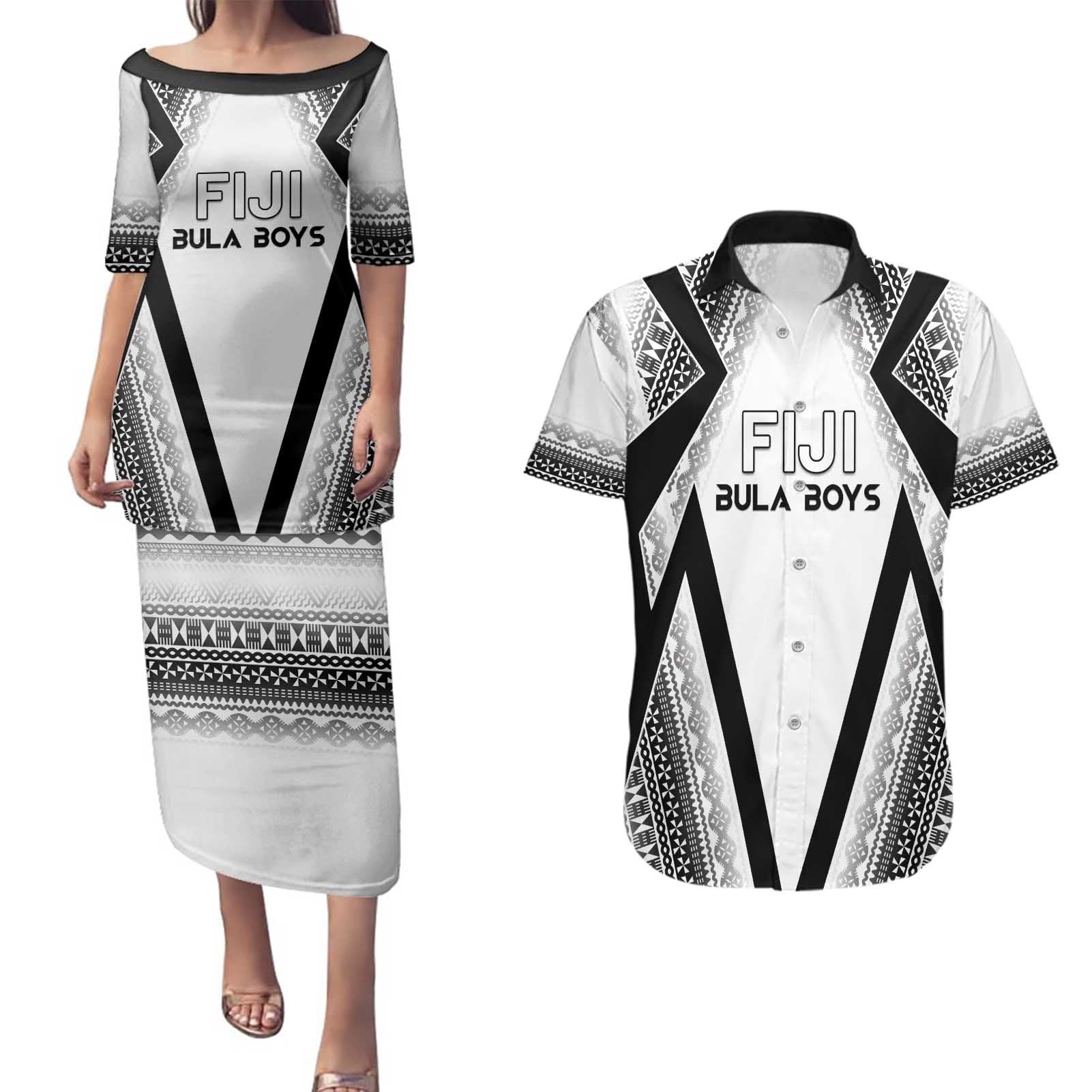 Custom Bula Fiji Football Couples Matching Puletasi and Hawaiian Shirt Go Champions - Polynesian Pride