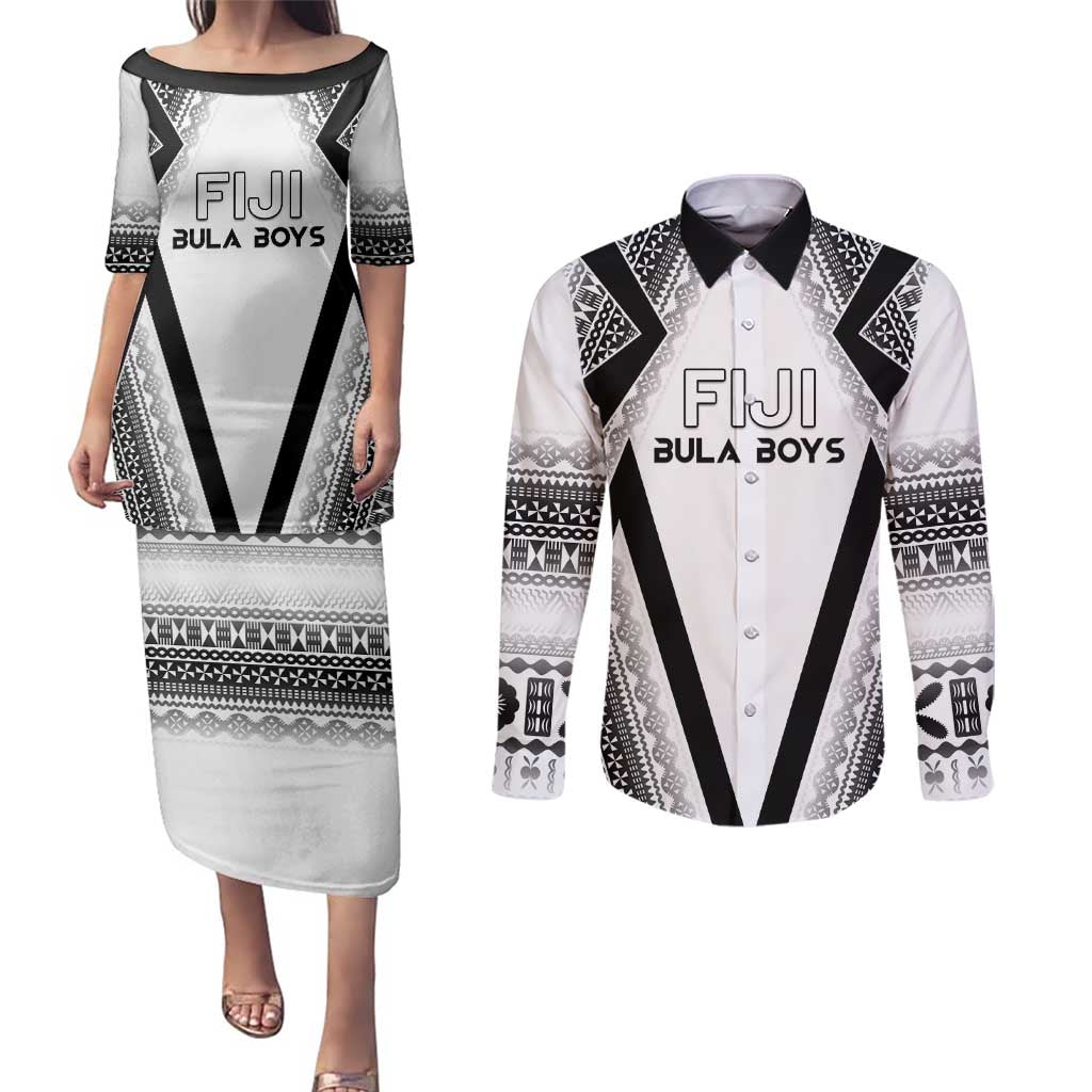 Custom Bula Fiji Football Couples Matching Puletasi and Long Sleeve Button Shirt Go Champions - Polynesian Pride