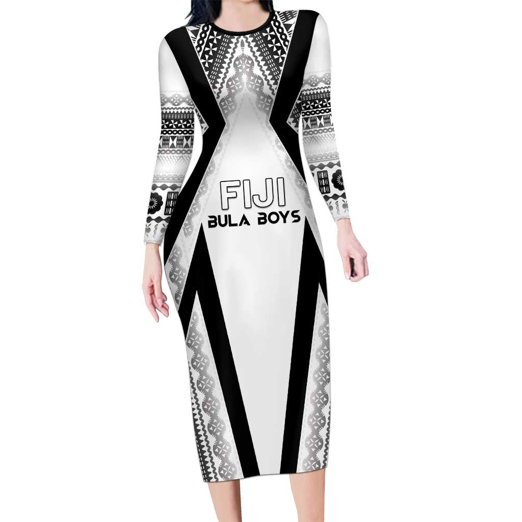 Custom Bula Fiji Football Family Matching Long Sleeve Bodycon Dress and Hawaiian Shirt Go Champions LT05 Mom's Dress White - Polynesian Pride