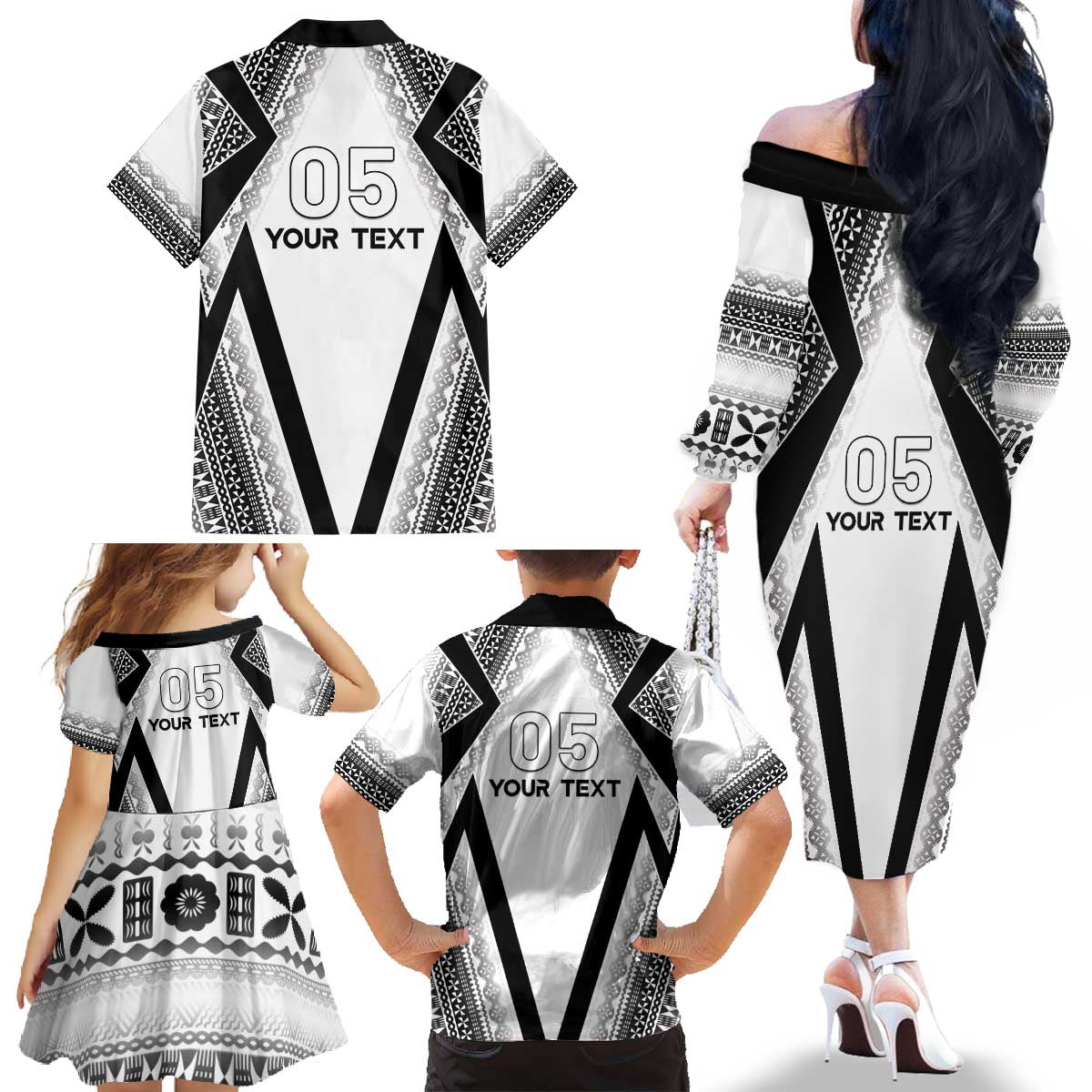 Custom Bula Fiji Football Family Matching Off The Shoulder Long Sleeve Dress and Hawaiian Shirt Go Champions LT05 - Polynesian Pride