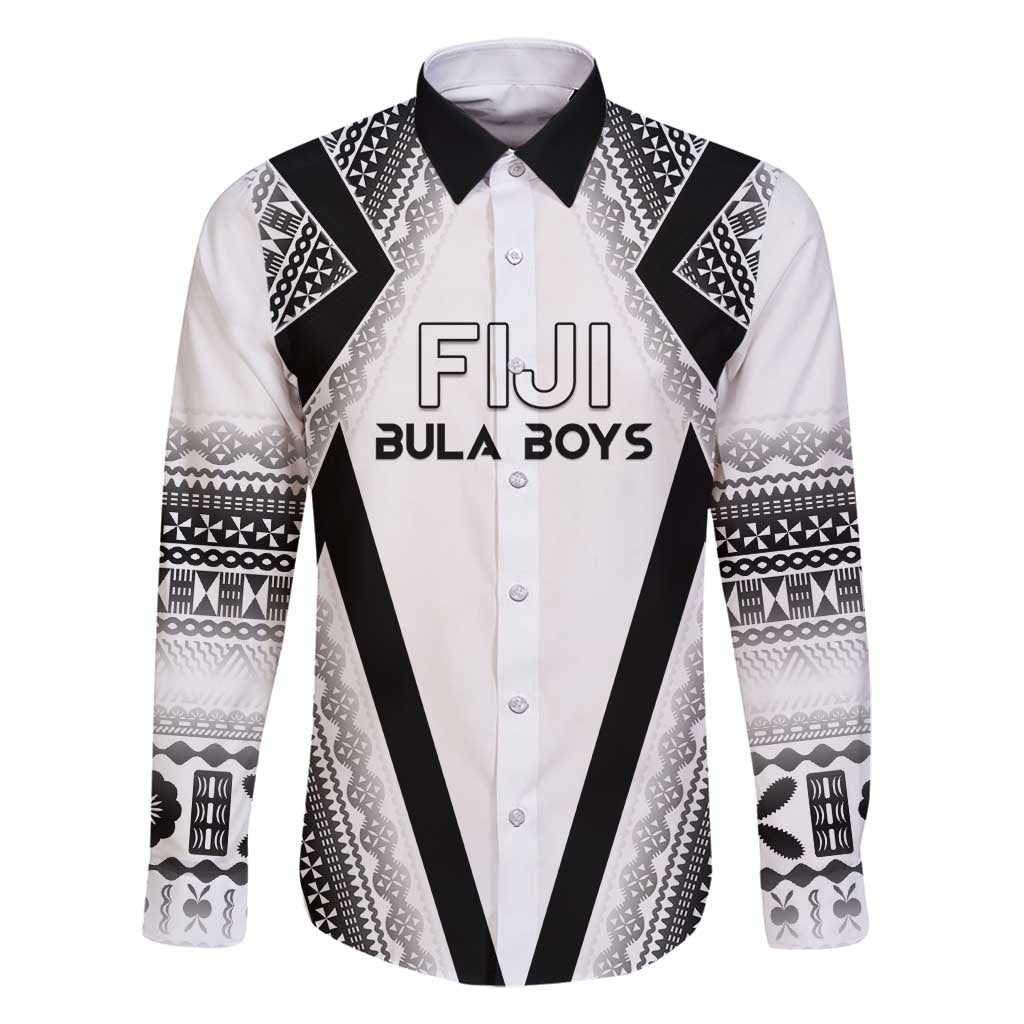 Custom Bula Fiji Football Family Matching Off Shoulder Maxi Dress and Hawaiian Shirt Go Champions LT05 Dad's Shirt - Long Sleeve White - Polynesian Pride