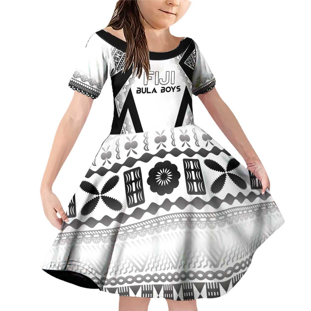 Custom Bula Fiji Football Family Matching Off Shoulder Short Dress and Hawaiian Shirt Go Champions LT05 Daughter's Dress White - Polynesian Pride