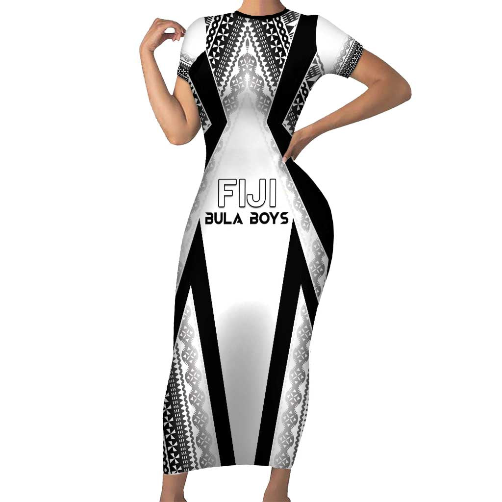 Custom Bula Fiji Football Family Matching Short Sleeve Bodycon Dress and Hawaiian Shirt Go Champions LT05 Mom's Dress White - Polynesian Pride