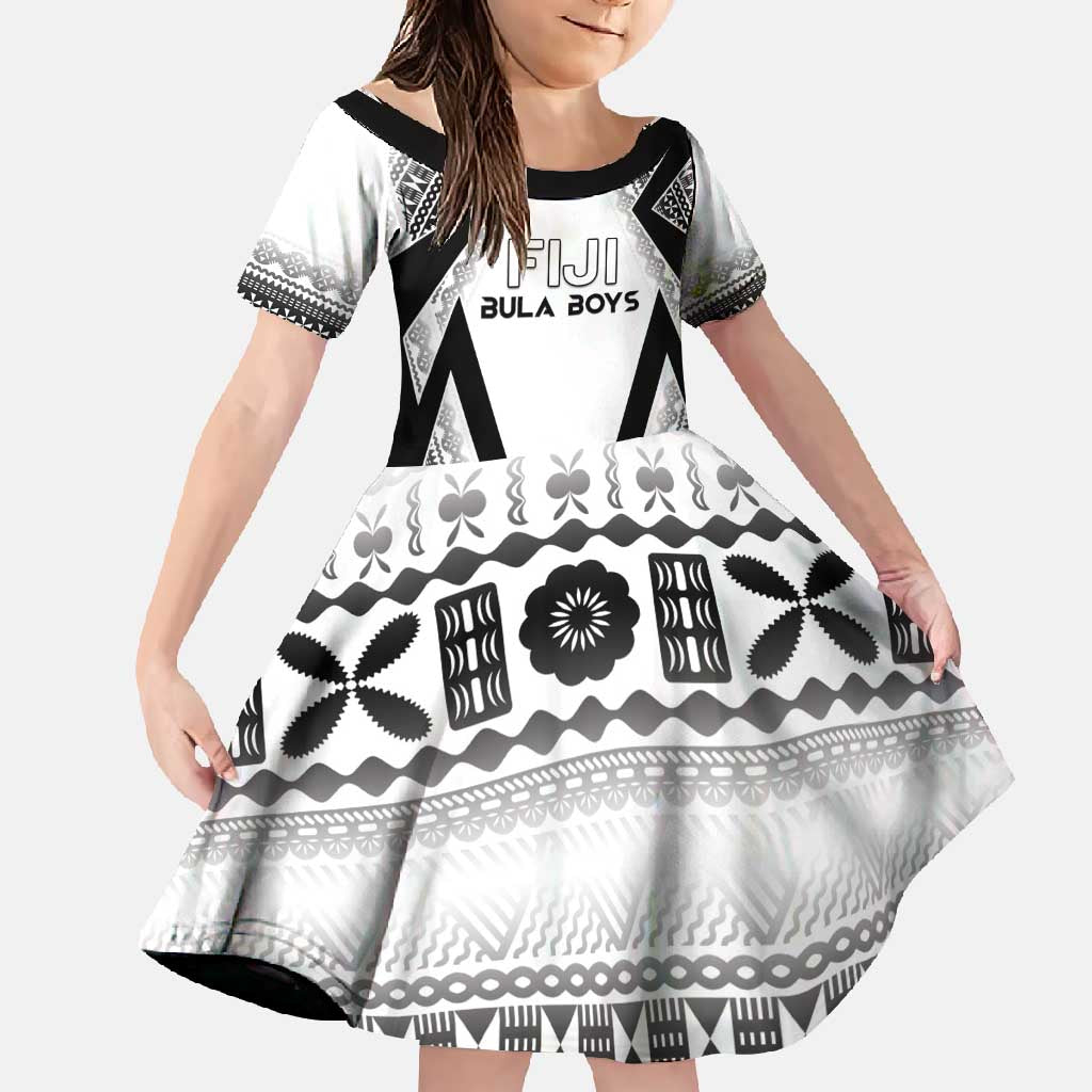 Custom Bula Fiji Football Family Matching Tank Maxi Dress and Hawaiian Shirt Go Champions LT05 Daughter's Dress White - Polynesian Pride