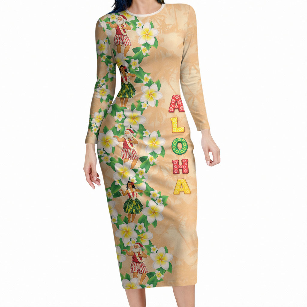 Aloha Hawaii Chilly Christmas Long Sleeve Bodycon Dress Tropical Vibes LT05 Long Dress Beige - Polynesian Pride