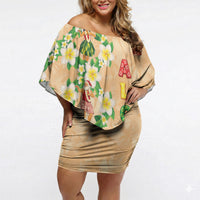 Aloha Hawaii Chilly Christmas Off Shoulder Short Dress Tropical Vibes LT05 Women Beige - Polynesian Pride
