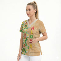 Aloha Hawaii Chilly Christmas Scrub Top Tropical Vibes LT05 - Polynesian Pride