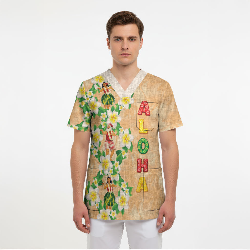 Aloha Hawaii Chilly Christmas Scrub Top Tropical Vibes LT05 - Polynesian Pride