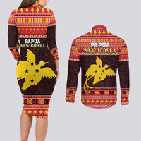 Papua New Guinea Christmas Couples Matching Long Sleeve Bodycon Dress and Long Sleeve Button Shirt Santa Raggiana LT05 - Polynesian Pride