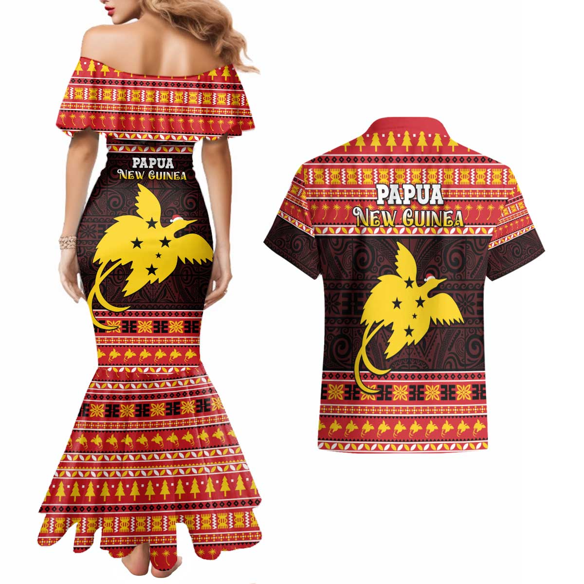 Papua New Guinea Christmas Couples Matching Mermaid Dress and Hawaiian Shirt Santa Raggiana LT05 - Polynesian Pride