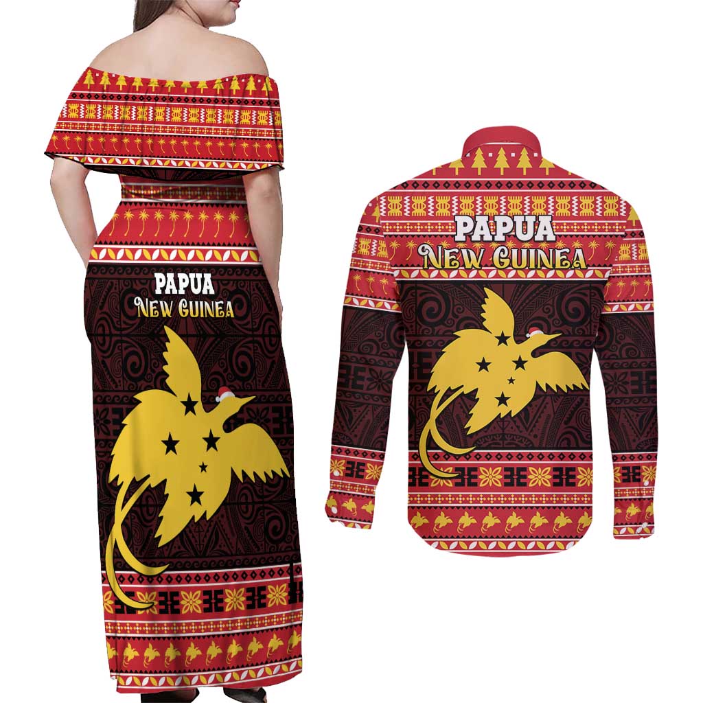 Papua New Guinea Christmas Couples Matching Off Shoulder Maxi Dress and Long Sleeve Button Shirt Santa Raggiana LT05 - Polynesian Pride