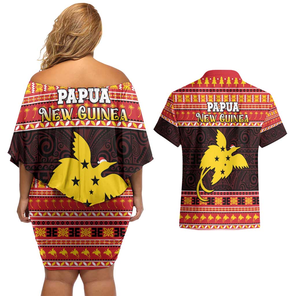 Papua New Guinea Christmas Couples Matching Off Shoulder Short Dress and Hawaiian Shirt Santa Raggiana LT05 - Polynesian Pride