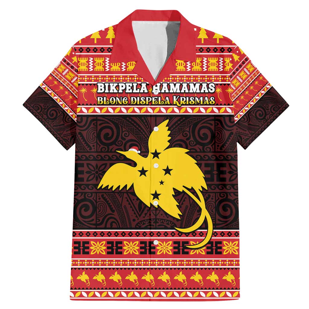 Papua New Guinea Christmas Family Matching Mermaid Dress and Hawaiian Shirt Santa Raggiana LT05 Dad's Shirt - Short Sleeve Red - Polynesian Pride