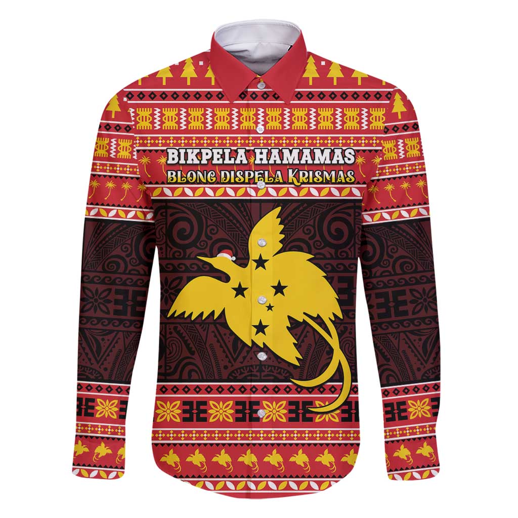 Papua New Guinea Christmas Family Matching Mermaid Dress and Hawaiian Shirt Santa Raggiana LT05 Dad's Shirt - Long Sleeve Red - Polynesian Pride