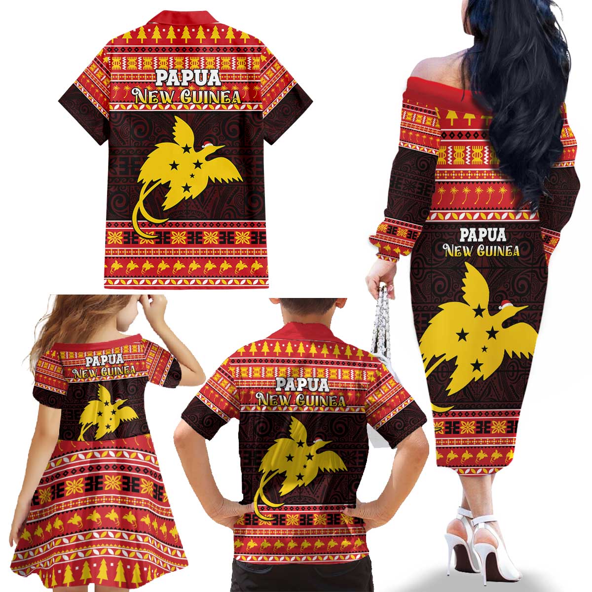 Papua New Guinea Christmas Family Matching Off The Shoulder Long Sleeve Dress and Hawaiian Shirt Santa Raggiana LT05 - Polynesian Pride