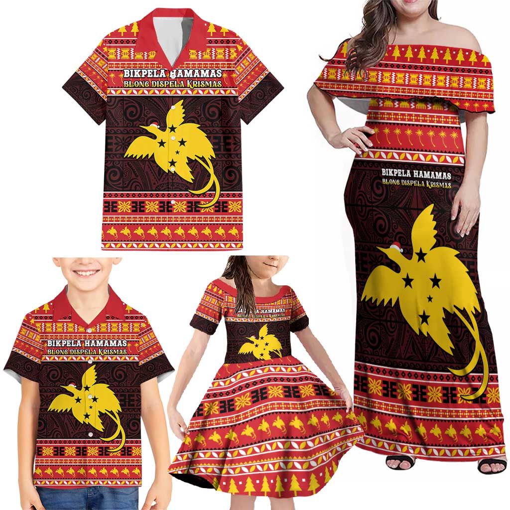 Papua New Guinea Christmas Family Matching Off Shoulder Maxi Dress and Hawaiian Shirt Santa Raggiana LT05 - Polynesian Pride