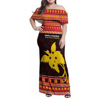 Papua New Guinea Christmas Family Matching Off Shoulder Maxi Dress and Hawaiian Shirt Santa Raggiana LT05 Mom's Dress Red - Polynesian Pride