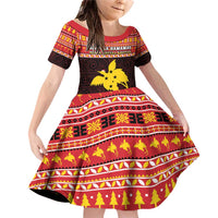 Papua New Guinea Christmas Family Matching Off Shoulder Short Dress and Hawaiian Shirt Santa Raggiana LT05 Daughter's Dress Red - Polynesian Pride