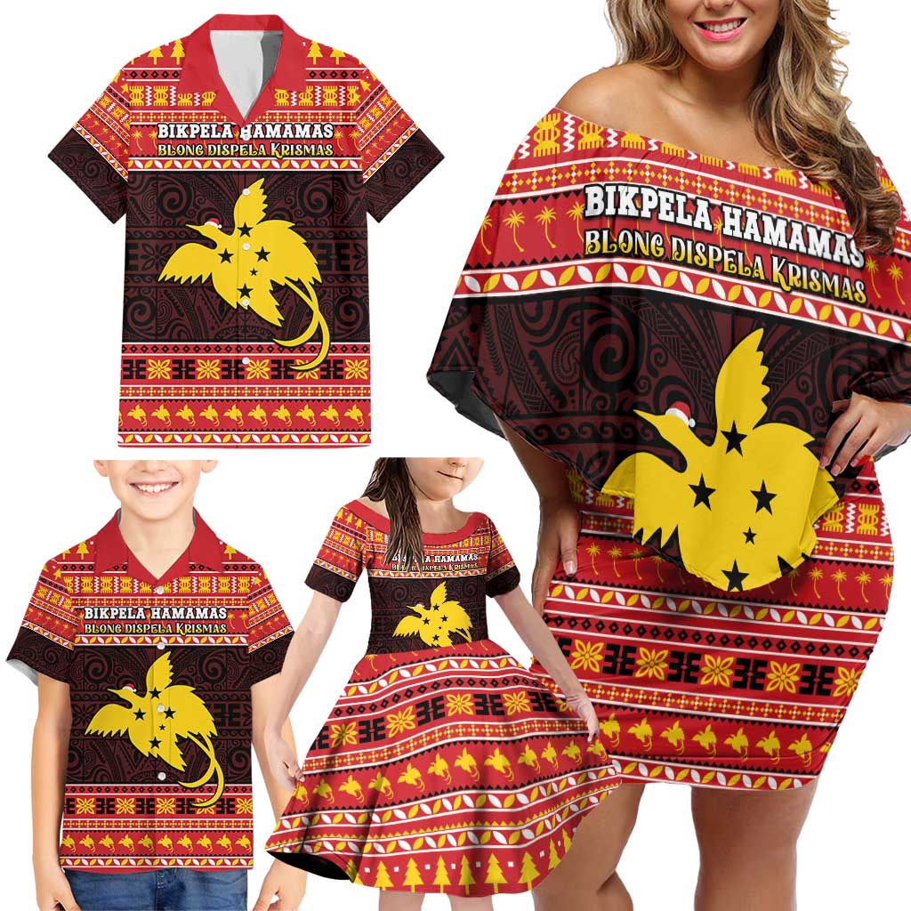 Papua New Guinea Christmas Family Matching Off Shoulder Short Dress and Hawaiian Shirt Santa Raggiana LT05 - Polynesian Pride