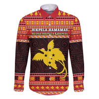 Papua New Guinea Christmas Family Matching Off Shoulder Short Dress and Hawaiian Shirt Santa Raggiana LT05 Dad's Shirt - Long Sleeve Red - Polynesian Pride
