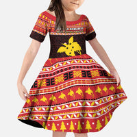Papua New Guinea Christmas Family Matching Puletasi and Hawaiian Shirt Santa Raggiana LT05 Daughter's Dress Red - Polynesian Pride