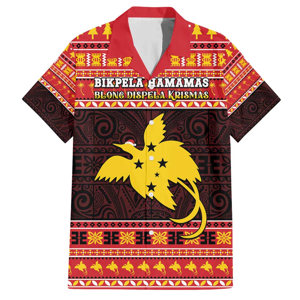 Papua New Guinea Christmas Family Matching Puletasi and Hawaiian Shirt Santa Raggiana LT05 Dad's Shirt - Short Sleeve Red - Polynesian Pride