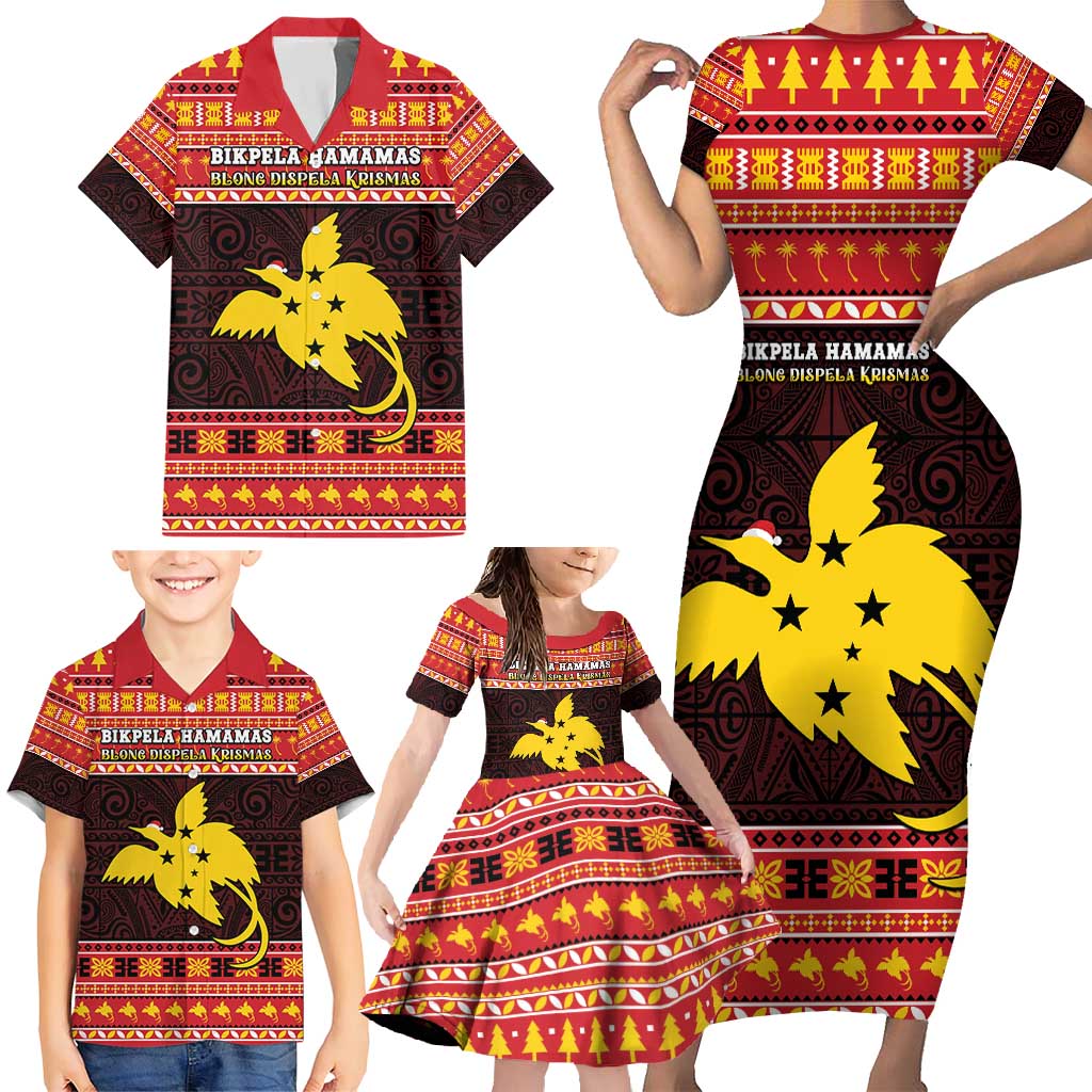 Papua New Guinea Christmas Family Matching Short Sleeve Bodycon Dress and Hawaiian Shirt Santa Raggiana LT05 - Polynesian Pride