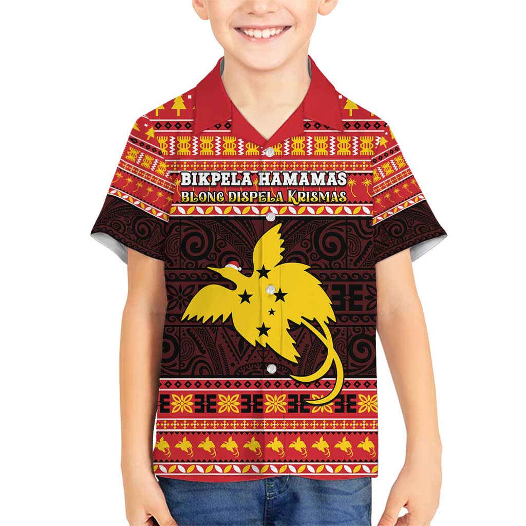 Papua New Guinea Christmas Family Matching Summer Maxi Dress and Hawaiian Shirt Santa Raggiana LT05 Son's Shirt Red - Polynesian Pride