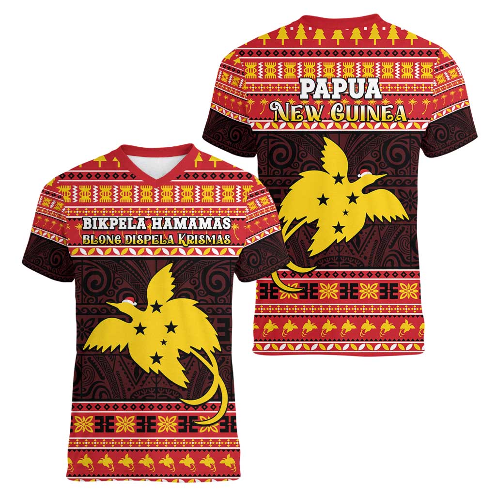 Papua New Guinea Christmas Women V-Neck T-Shirt Santa Raggiana
